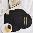 6 pieces, round 38cm woven placemats,Polyester with outer ring, three-strand placemat, black， anti-slip polyester Nordic placemats, suitable for home, kitchen, and dining table use, perfect for holiday parties, birthdays, weddings, and dinners image 1