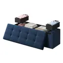 Ochama x SONGMICS Storage Ottoman, Foldable Velvet Storage Bench, 2 Extra Storage Boxes, 38 x 110 x 38 cm, for Hallway, Living Room, Bedroom, Dark Blue image 1