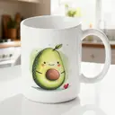 Alphynix 1 Mug Avocat Mignon, 33cl céramique blanche avec visage souriant et rougissement, cadeau à thème kawaii avocat pour amateurs d'avocat, gourmets,Le cadeau de la saint-valentin, cadeau d’anniversaire image 1