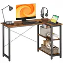 HOMCOM L Shaped Desk, Corner Computer Desk with Bookshelf for Home Office, Study Room, Workstation, 120 x 73.2 x 75cm, Rustic Brown image 0