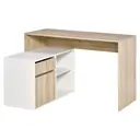 HOMCOM L-Shaped Desk, Corner Computer Desk with Storage Drawer, Adjustable Shelf, Cabinet for Home Office and Study, 120 x 92 x 75cm, Oak and White image 1