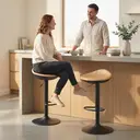 HOMCOM Bar Stools Set of 2, Wood Effect PU Leather Breakfast Barstools with Saddle Seat, Height Adjustable Swivel Kitchen Chairs with Footrest for Dining Room Island Counter Pub, Oak image 1