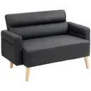 HOMCOM 2 Seater Sofa, Modern Faux Leather Couch Settee, Upholstered Small Sofa Loveseat with Wood Legs, Side Pocket for Living Room, Bedroom, Office, Black image 0