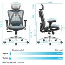 Chaise de bureau ergonomique SIHOO M57 en maille avec support lombaire réglable, accoudoirs 3D, dos haut respirant pour ordinateur (Gris) image 4