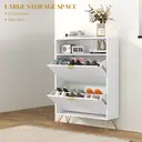 HOMCOM Narrow Shoe Cabinet with 2 Flip Drawers, Slim Shoe Storage Cabinet with Adjustable Shelves, Open Shelf, Hairpin Legs and 2 Vents for 12 Pairs of Shoes for Entryway, White image 3