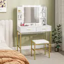 HOMCOM Dressing Table with Lighted Mirror, Cushioned Stool, Drawers, Shelves, LED Makeup Vanity Desk Set, Modern Dresser Vanity Table for Bedroom, White image 1