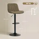 HOMCOM Bar Stools Set of 2, Height Adjustable Swivel Barstools with Backrest and Footrest, Modern Linen Upholstered Armless Bar Chairs for Kitchen, Breakfast Counter, Brown image 2