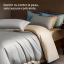 ochama x J.ZAO Parure de Lit 4 Pièces en Coton à Longues Fibres 100 Count, Satin de Coton Premium pour Lit 1.8m, Housse de Couette 220x240cm, Éclat Élégant et Confort Absolu, Champagne Gris Argenté image 5