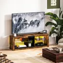 HOMCOM TV Stand Cabinet with LED Lights and Remote Control for TVs up to 65", Entertainment Centre with Storage Shelves and Compartment, Rustic Brown image 1
