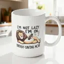 Alphynix 1pc 11oz White Mug with Lazy Lion on "Energy-Saving Mode" Funny Quote, Humorous Gift for Christmas or Thanksgiving image 1