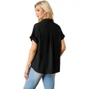 Women's Short Sleeve Shirts V Neck Collared Button Down Shirt Tops with Pockets (black, S) image 1