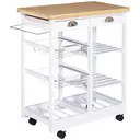 HOMCOM Rolling Kitchen Island Trolley Cart Drawer Shelves Basket Wheels W/  6 Bottle Wine Rack White image 0