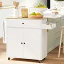 HOMCOM Kitchen Island with Drop Leaf, Rolling Kitchen Storage Trolley on Wheels with Drawer, Spice Rack and Towel Rack, Storage Cart with Adjustable Shelf, White image 1