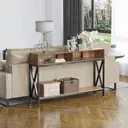 HOMCOM Table Console  Industriel Multi-rangements 120 x 23,5 x 75 cm Bois Noyer image 4