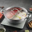 Maxcook 3-Layer 304 Stainless Steel Double-Flavor Hot Pot - With Glass Lid - 28cm image 1