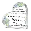 Alphynix 1 pc Plaque Cœur French Sisterhood, "Merci d'être ma sœur non biologique" Cadeau en cristal avec fleurs succulentes peintes à la main, Souvenir d'amitié spirituelle pour sœur d'âme image 0
