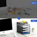 Senhoglb Bac à courrier format A4 à 4 niveaux, empilable avec porte-documents intégré, Noir, Offre spéciale Nouvel An, idées cadeaux image 4