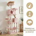 SONGMICS Arbre à chat hauteur 206 cm avec 13 griffoirs, 2 plateformes, 2 niches et panier, hamac, pompon - Rose bonbon image 5