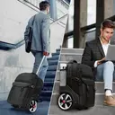 Trolley Backpack with Wheels， 17.3 Inch Trolley Backpack with Large Wheels， 50L Travel Backpack with Wheels Including USB Charging Port & Combination Lock， Waterproof for Work Travel， Black image 6