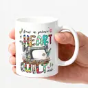 Alphynix 1pc 11oz White Mug with "I Sew a Piece of My HEART into Every QUILT" Quote & Patchwork Letters, Heartfelt Christmas or Thanksgiving Gift for Quilters image 2