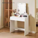 Ochama x SONGMICS Vanity Makeup Table, Dressing Table with Lighted Mirror, 3 Colours, Modern, White image 4