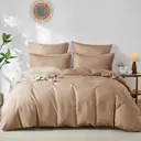 LeBonsoir Khaki Bedding Duvet Cover Set，200x200cm/50x75cmx2 Breathable Durable Soft Comfy， with Zip， 3 Pieces， Includes 1 Duvet Cover & 2 Pillowcases，NO Comforter image 1