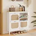 HOMCOM Shoe Storage Cabinet with 4 Flip Drawers, Boho Slim Shoe Cabinet with Rattan Doors for Entryway, Hallway, Holds 20 Pairs, White image 1