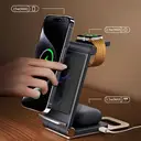 Rexsun 3 in 1 Foldable Wireless Charging Station, Aluminum Alloy Wireless Charger Stand for Multiple Apple Devices - Travel Size for iPhone, Apple Watch, AirPods, Adapter Not Included, T8, Black image 2