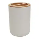 Maison by Premier White Ceramic Toothbrush Holder, Bamboo Accent Cylindrical Holder For Storage, Porcelain Toothbrush Stand image 3