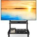 TV Stand on Wheels for 40-86 Inch LCD LED OLED Flat Panel Plasma TVs, Height Adjustable TV Floor Stand with Shelf TV Trolley with Wooden Base Max VESA 600x400mm up to 68 kg, Black image 0
