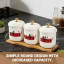 Chinese Style Ceramic Canister Set, White Porcelain Storage Jars with Bamboo Tray for Kitchen Countertop
3-Piece White Ceramic Seasoning Jar Set, Red Accent Design with Spoons for Kitchen Storage image 4
