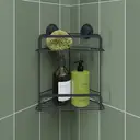 Croydex Stick 'n' Lock 2 Tier Corner Shower Caddy - Black image 0