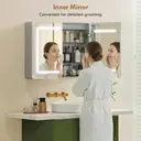 HOMCOM Bathroom Mirror Cabinet with LED Lights and Double-Sided Mirrors, 600 x 800 mm Aluminium Wall Mounted Bathroom Cabinet with Anti-Fog, 3 Colour Dimmable Lighting, Adjustable Shelves image 3