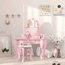 AIYAPLAY Kids Dressing Table Set, Two-Piece Children Vanity Table with Stool, Mirror, Drawer, Desktop Storage, Strawberry-Theme Makeup Desk, Chair, Pink image 5