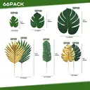 66pcs 15.3in/38.8cm
Artificial Palm Leaves Tropical Fake Leaves, Monstera Leaf Gold and Green Faux Leaves for Safari Jungle Hawaiian Dinosaur Luau Party Table Decoration image 4