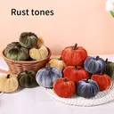 Marrybox Fall Decorative Pumpkins Plush Velvet Effect Rust/Oche/Green 12pcs image 1