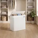 JOYFURNOS Grand Panier à Linge en Bambou, Panier à Linge Pliable à 3 Compartiments avec Couvercle, Sac Intérieur Amovible, Blanc image 4