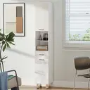 kleankin 71" Tall Slim Bathroom Storage Cabinet, Tall Narrow Cupboard with Drawer, Open Shelves, 2 Doors Cabinets and Adjustable Shelves for Kitchen, Hallway, Living Room, High Gloss White image 6