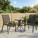 Outsunny 3 Pieces Garden Dining Set, 2 Seater Garden Furniture with High Back Stackable Chairs and Round Glass Top Table, Outdoor Bistro Set for Patio, Light Grey image 1