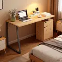 HOMCOM Computer Desk, Writing Desk with Metal Legs, Cabinet, Drawerand Adjustable Shelf, Work Table for Study Home Office, 135L x 60W x 75H cm, Natural Wood Finish image 6