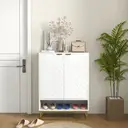 HOMCOM Shoe Cabinet, 12 Pairs Shoe Storage Cabinet with 2 Chevron Doors, Adjustable Shelf, Open Shelf and 6 Vents for Entryway, Hallway, White image 7