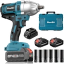 Clé à Chocs Sans Fil Seesii 700 Nm, 1/2" Moteur Brushless avec 2 Batteries 4000 mAh, Boîte 3 Vitesses avec Arrêt Rapide, Idéale pour Camions et Voitures (Changement de Pneus, Desserrage d’Écrous), 6 Douilles image 0