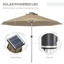 Outsunny 3(m) Solar Powered Garden Parasol with Lights, LED Lighted Deck Umbrella with 48mm Aluminium Pole, Crank, Solar Charged and USB Type-c, for Balcony, Outdoor and Lawn, Khaki image 3