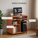 HOMCOM Computer Desk with Sliding Keyboard Tray, Mobile Home Office Desk, Study Table with Storage Shelves, PC Desk on Wheels, Cherry Wood Colour image 3