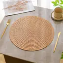6pcs PAPER Placemats Set, Paper braided placemat Khaki，Round Woven Table Mats, 100% PAPER Heat-Resistant Washable Dining Decor, Checkered Pattern for Home & Kitchen Use image 3