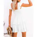 Women's Summer Ruffle Dresses Elastic Empire Waist A-line Layered Swing Flowy Mini Dress (white, M) image 1