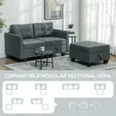 HOMCOM Convertible Modular Sectional Sofa with Storage, Tufted 2 Seater Sofa Set, L Shaped Couch with Ottoman, Wood Frame for Living Room, Dark Grey image 3