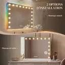 HOMCOM Miroir maquillage Hollywood 80x60cm miroir coiffeuse LED 18 ampoules dimmables 3 couleurs d'éclairage lumière RGB haut-parleur Bluetooth grossissement 10x contrôle tactile sur table/sur mur image 8