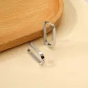 Silver Tone Stainless Steel Oval Hoop Earrings, 25.7mm Minimalist Geometric Huggie Hoops image 4