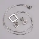 Silver Tone Square Jewelry Set, Geometric Stainless Steel Pendant Necklace and Stud Earrings image 4